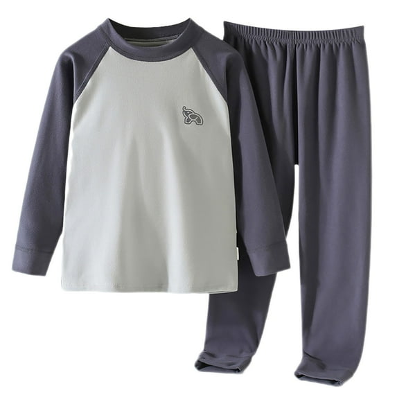 MHZLDYZ Girls Outfits Size 10-12 Boys Girls Fall Winter Pajamas Set Toddler Casual Solid Color Blocking Shoulder Long Sleeve Pajamas Tops + Pajama Pants Thermal Underwear Set (Gray,160)