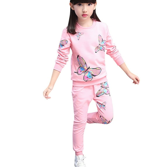 MHZLDYZ Girls Outfits Size 7/8 Baby Girls Fall Winter Clothes Butterfly Print Sweatshirt Tops Shirt+Pocket Pants Trousers 2Pcs Outfits Summer Clothes for Girls Size 6 Girls Clothes (Pink,110)