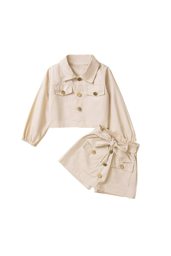 Girls Outfits Size 7/8 Child Kid Girl Coat Clothes Sets Baby Girls Clothing Suit Solid Long Sleeve Buttons Top Shorts 2Pcs Outfits Girls Sets Size 6 Girls Clothes Girls Outfits Size 6(A,120)