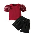 thumbnail image 1 of MHZLDYZ Girls Rompers Size 7-8 Toddler Girls Summer Short Sleeve Solid Color Ribbed Tops Shorts 2Pcs Outfits Clothes Set for Children Clothes Kids Clothes Cute Clothes for Girls (Red,130), 1 of 5
