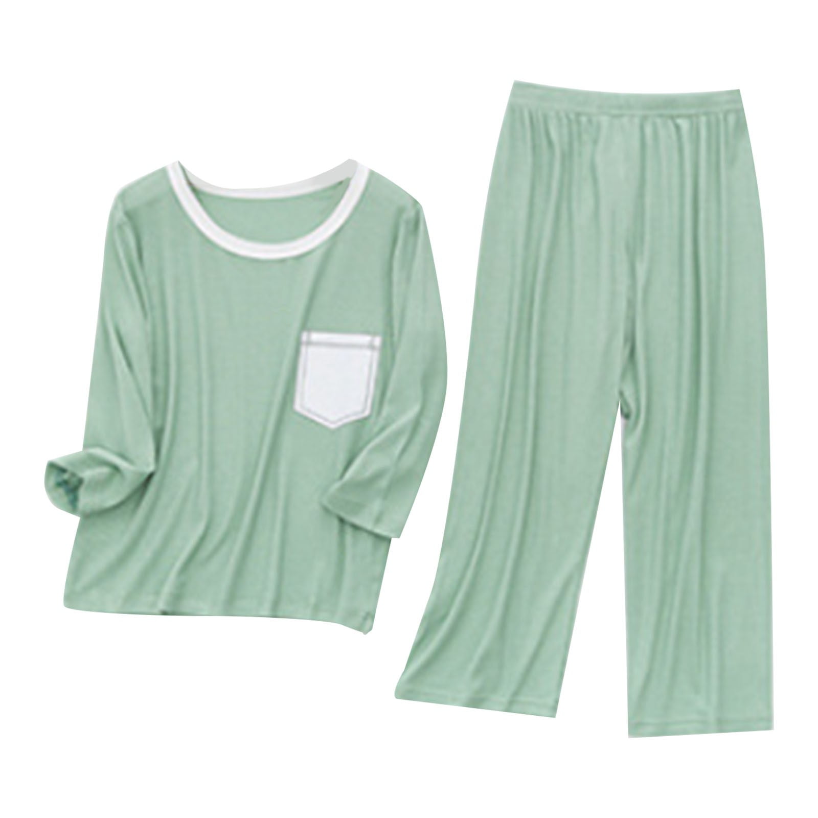 MHZLDYZ Girls Shirts Size 7-8 Spring/Summer New Polychrome Children's Casual Home Furnishing Long Sleeve Pocket Top+Solid Color Pants Two Piece Set 7 Year Old Girl Clothes (Mint Green,160)
