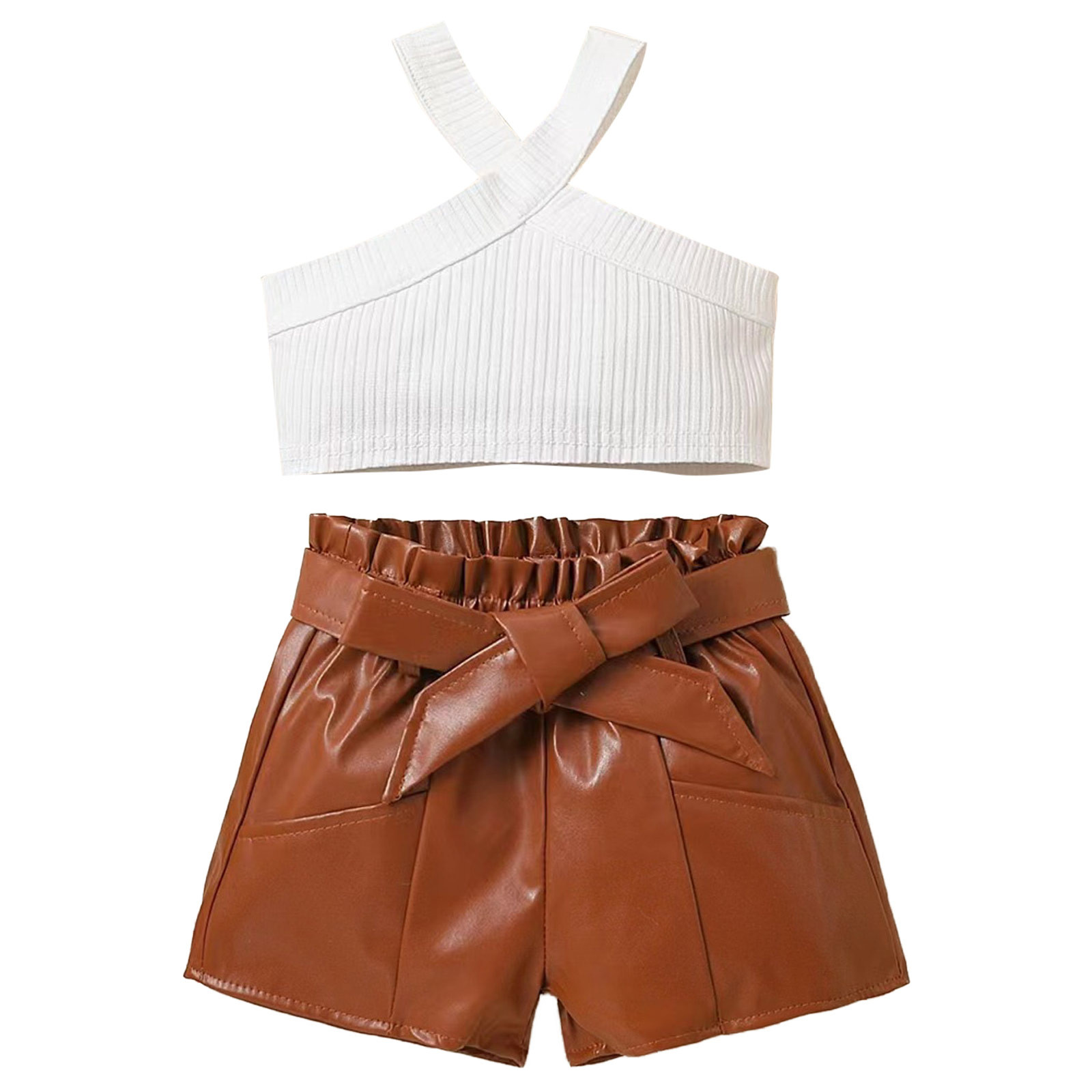 MHZLDYZ Girls Short Sets Size 1012 Summer Toddler Girls Sleeveless Solid Colour Ribbed Tops