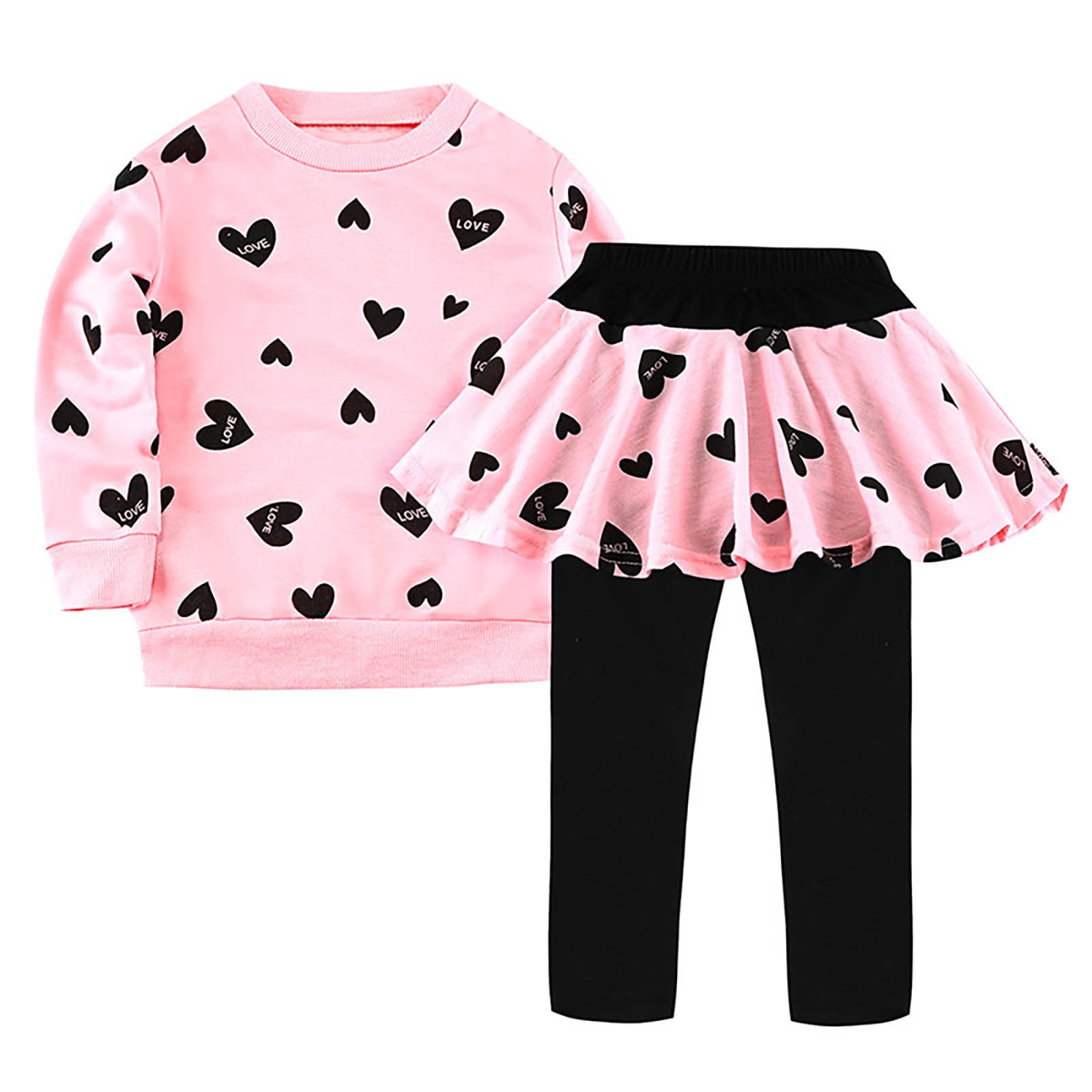 MHZLDYZ Girls Short Sets Size 78 Little Girls Outfits Clothes Toddler Long Sleeve Heart Print