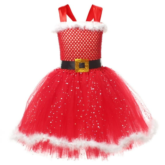 MHZLDYZ Girls Short Sleeve Dress Big Girls Party Dress Christmas Cosplay Santa Tutu Dresses Red Party Dresses(Watermelon Red,XXL)