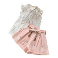 thumbnail image 1 of MHZLDYZ Girls Summer Shirts Summer Girls Pineapple Print Small Flying Sleeve Shirt Solid Color Lace Up Shorts Two Piece Set Girls Short Sets 8 Year Old Girl Clothes (Pink,100), 1 of 5
