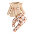 thumbnail image 1 of MHZLDYZ Hawaiian Outfit for Girls Infant Spring Girls Two Piece Solid Ruffle Long Sleeve Girls'Bow Top And Girls' Butterfly Print Pants Girls Outfit Summer Outfits for Girls 10-12 (Beige,12M), 1 of 6