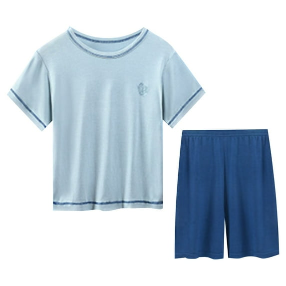 MHZLDYZ Kids Clothes Girls Summer New Multi Color Children's Home Furnishing Solid Short Sleeve Round Neck Top+Shorts Two Piece Set Kids Clothes Girls Size 10-12 Girls Clothes Size 8 (Blue,150)