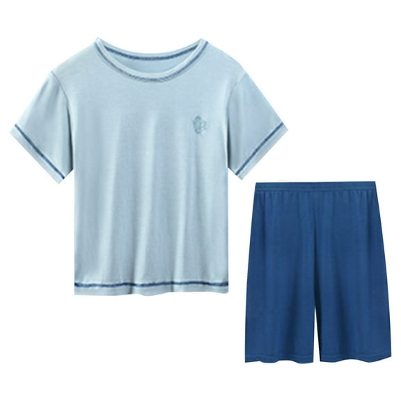 MHZLDYZ Kids Clothes Girls Summer New Multi Color Children's Home Furnishing Solid Short Sleeve Round Neck Top+Shorts Two Piece Set Kids Clothes Girls Size 10-12 Girls Clothes Size 8 (Blue,150)