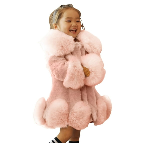 MHZLDYZ Kids Girls Winter Warm Coats Jacket Toddler Girls Faux Fur Thicken Fleece Outwear Overcoat Winter Warm Solid Color Woolen Outerwear Jacket (Pink,110)