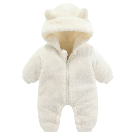 MHZLDYZ Newborn Baby Boy Clothes Baby Girls Boys Winter Clothes Snowsuit Teddy Bear Onesie Outfit Newborn Fleece Jumpsuit Romper Coat Hooded Suit 6-9 Month Onesies Unisex Newborn Clothes (White,80)