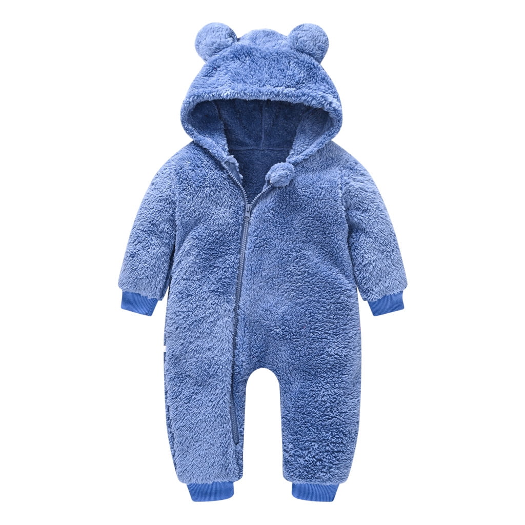 MHZLDYZ Newborn Baby Jumpsuit Hooded Fleece Rompers Bear Ear Warm Thick Snowsuit Long Sleeve Onesies Outwear Outfits Jumpsuit Baby Winter Clothes (Blue,100)