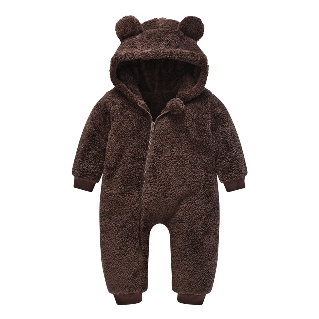 MHZLDYZ Newborn Baby Jumpsuit Hooded Fleece Rompers Bear Ear Warm Thick Snowsuit Long Sleeve Onesies Outwear Outfits Jumpsuit Baby Winter Clothes (Coffee,70)