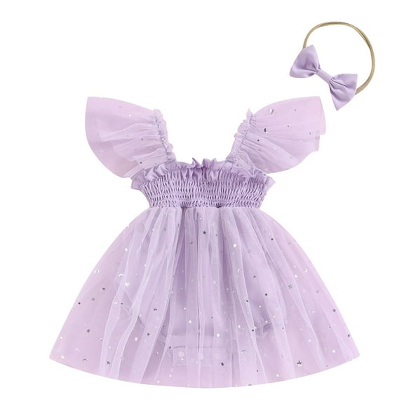 MHZLDYZ Newborn Girl Clothes Girl Summer Fly Sleeve Mesh Sequin Crawl Suit Wrap Around Suit Baby Clothes for Girls Baby Onesies 0-3 Months Baby Onesies 0-3 Months(Purple,3M)