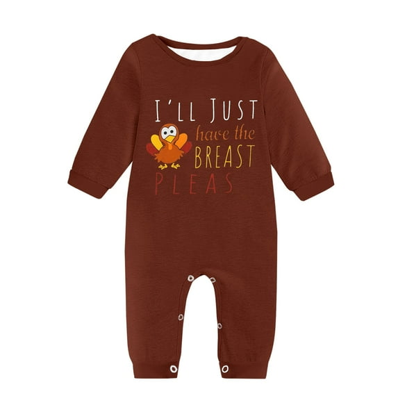 MHZLDYZ Newborn Girl Clothes Infant Boy And Girl Romper Long Sleeved Round Neck Letter Printing Thanksgiving Jumpsuit Bodysuit Baby Outfit Baby Clothes for Girls Baby Onesies 0-3 Months (Coffee,3M)