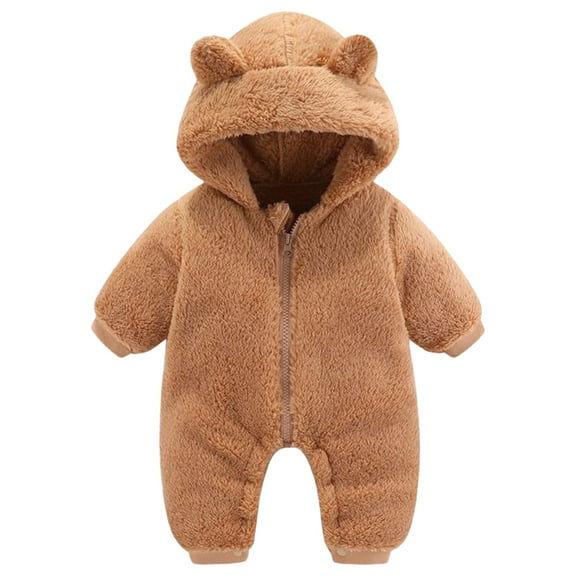 MHZLDYZ Newborn Onesies Girl Baby Girls Boys Winter Clothes Snowsuit Teddy Bear Onesie Outfit Newborn Fleece Jumpsuit Romper Coat Hooded Suit Baby Items Newborn Boy Clothes (Brown,59)