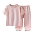 thumbnail image 1 of MHZLDYZ Outfits for Girls 10-12 Children's Solid Color Short Sleeved T Shirt + Trousers Summer Daily Casual Home Clothes Girls Clothes Size 8 Girls Outfits Size 7/8 Size 6 Girls Clothes(Pink,160), 1 of 6