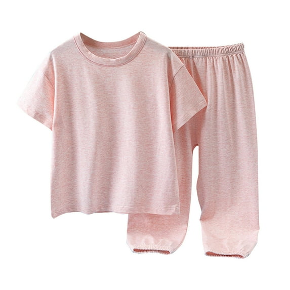 MHZLDYZ Size 6 Girls Clothes Children's Solid Color Short Sleeved T Shirt + Trousers Summer Daily Casual Home Clothes Girls Hawaiian Shirt Girls Outfits Size 6 Girls Clothes Size 7(Pink,140)