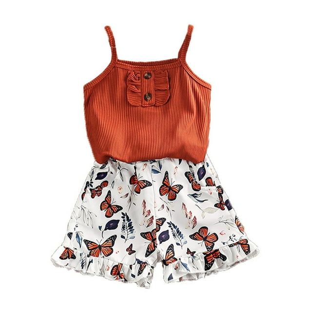 MHZLDYZ Size 8 Girls Clothes Girl's Summer Top And Butterfly Print