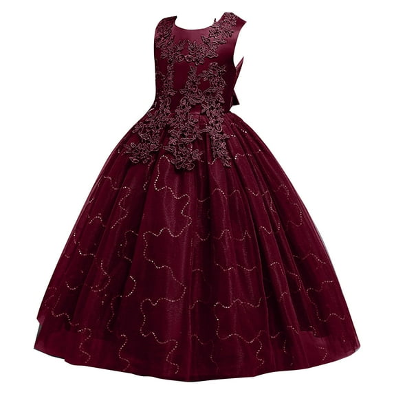 MHZLDYZ Spring Dress Girls Flowers Little Girls Tulle Lace Wedding Party Dress for Kids formal Birthday Princess Pageant Prom Maxi Gown Spring Dresses for Teens Girls Cotton Dress(Red,120)