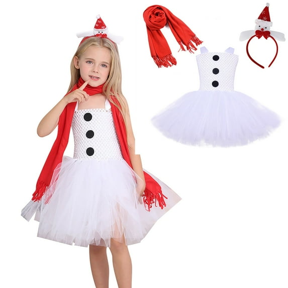 MHZLDYZ Spring Dress Girls Kids Girls Christmas Snowman Playing Costume Sleeveless Casual Holiday White Dress(B,XX)
