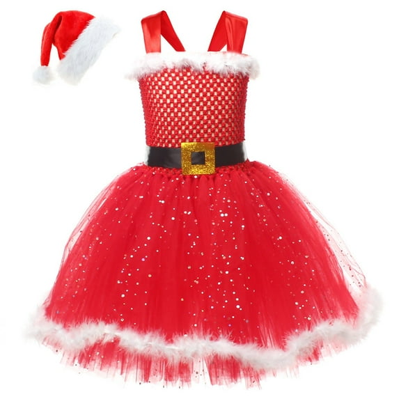 MHZLDYZ Spring Dresses for Girls Big Girls Party Dress Christmas Cosplay Santa Tutu Dresses Red Party Dresses(Red-2,M)
