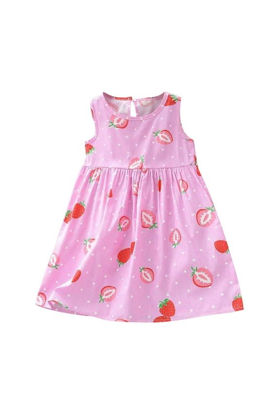Summer Clothes for Girls Summer Girls Dress Casual Princess Dresses Sleeveless Floral Print Kids Cotton Beach Dress Summer Dresses for Teens Size 6 Girls Clothes(Pink,130)