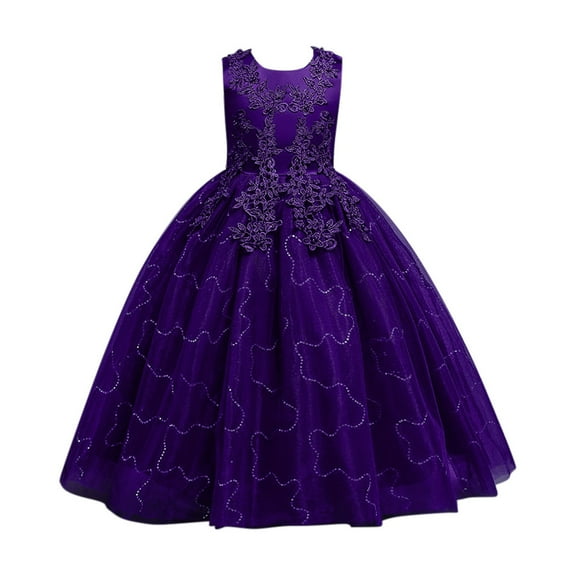 MHZLDYZ Summer Dress for Girls 10-12 Flowers Little Girls Tulle Lace Wedding Party Dress for Kids formal Birthday Princess Pageant Prom Maxi Gown Teen Dress Girls Flower Girl Dress(Purple,150)