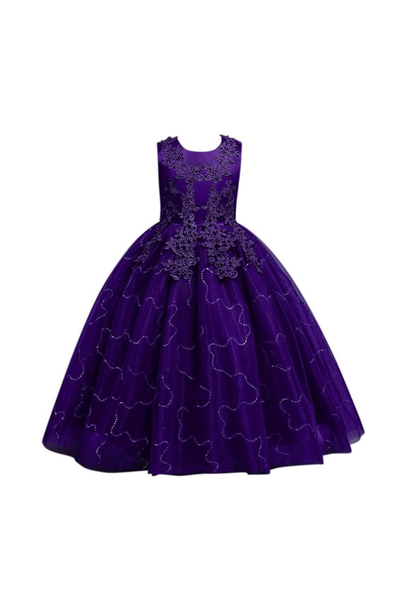 Summer Dress for Girls 10-12 Flowers Little Girls Tulle Lace Wedding Party Dress for Kids formal Birthday Princess Pageant Prom Maxi Gown Teen Dress Girls Flower Girl Dress(Purple,150)