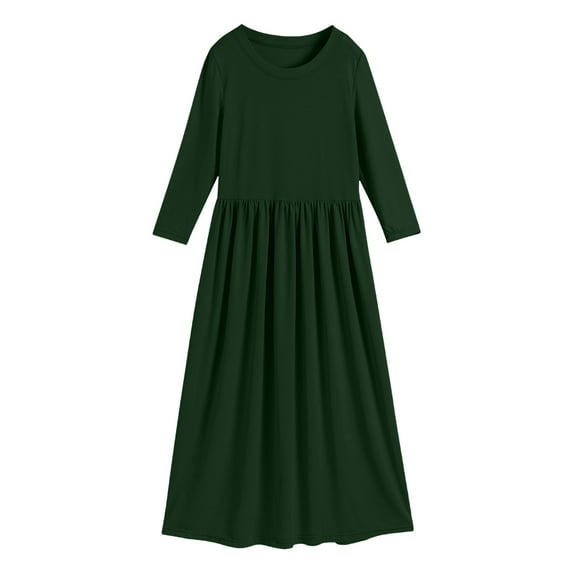 MHZLDYZ Summer Dress Girls Toddler Girl Long Sleeve Scoop Neck Soild Loose Casual Daily Wear Long Maxi Princess Dress Teen Dresses for School Dance Spring Dresses for Girls(Army Green,110)