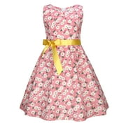 MHZLDYZ Summer Dress Girls Toddler Kids Girls Floral Bohemian Flowers Bowknot Sleeveless Beach Straps Dress Princess Clothes Dresses for Teens (Pink,120)