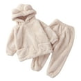thumbnail image 1 of MHZLDYZ Toddler 2 Piece Fleece Set Kids Baby Girl Boy Winter Warm Hooded Ear Sweatshirt Tops and Pants Fall Tracksuit Outfits Pajamas Sleepwear Set (Beige,110), 1 of 6