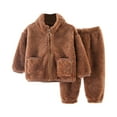 thumbnail image 1 of MHZLDYZ Toddler Baby Girls Boys Fleece Pajamas Set Long Sleeve Solid Color Fleece Plus Velvet Thickened Home Clothes Fall Winter Suits (Coffee,140), 1 of 6