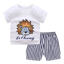 MHZLDYZ Toddler Boy Short Sets Toddler Child Baby Boys Girls Short Sleeve Cartoon Tops Shirt Pants Outfits Set Boys Short Sets Boys' Clothing Sets(White,90)