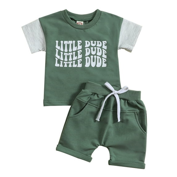 MHZLDYZ Toddler Boy Toddler Boys Short Sleeve Letter Prints T Shirt Tops Shorts Child Kids Set&Outfits Baby Boy Clothes Boys Summer Outfits(Green,100)