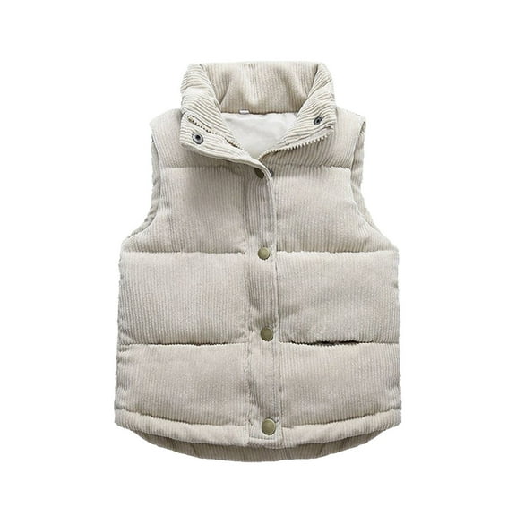 MHZLDYZ Toddler Boys Girls Vest Fleece Fuzzy Jacket Little Boys Girls Sleeveless Stand Up Collar Vest Winter Coat Button Down Warm Outwear with Pockets (Beige,140)