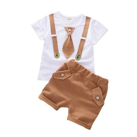 MHZLDYZ Toddler Boys Summer Clothes Kids Toddler Infant Baby Boys Patchwork Short Sleeve Tops Striped Shorts Outfit Set 2Pcs Clothes 5T Shorts Boys Toddler Boys Summer Clothes(Brown,110)