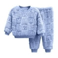 thumbnail image 1 of MHZLDYZ Toddler Fleece Pajama Set Kids Boys Girls Winter Warm Long Sleeve Solid Color Pajamas Tops + Pants Set Loungewear Sleepwear 2Pcs Outfits (Blue,90), 1 of 5
