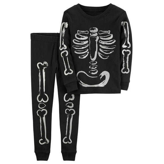 MHZLDYZ Toddler Kids Sweatsuits Boys Girls 2 Piece Outfit Bone Prints Long Sleeves Sweatshirt Tops + Pants 2Pcs Set Tracksuit Outfits (Black,6)