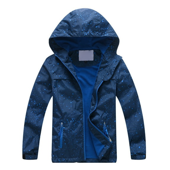 MHZLDYZ Toddler Rain Coat Little Child Outdoor Rainproof Windbreaker Zipper Jacket Colorful Printed Long Sleeve Hooded Jacket With Pockets 5T Rain Jacket Boys Kids Life Jackets (Blue,XL)