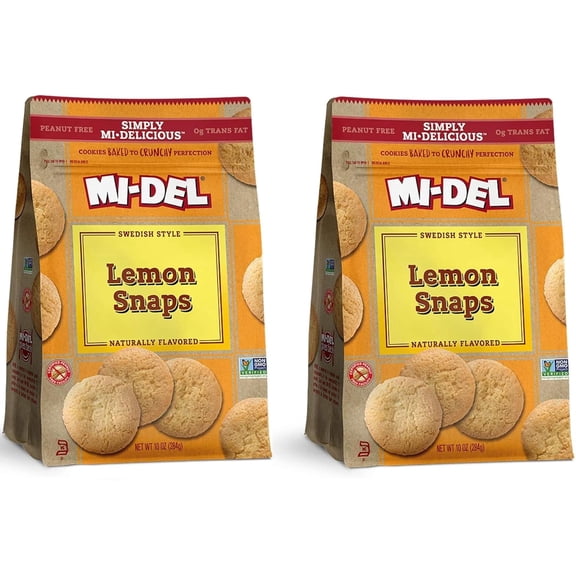 MI-DEL Swedish Style Lemon Snaps, Peanut Free Crunchy Cookies, 10 oz, 2 Pack