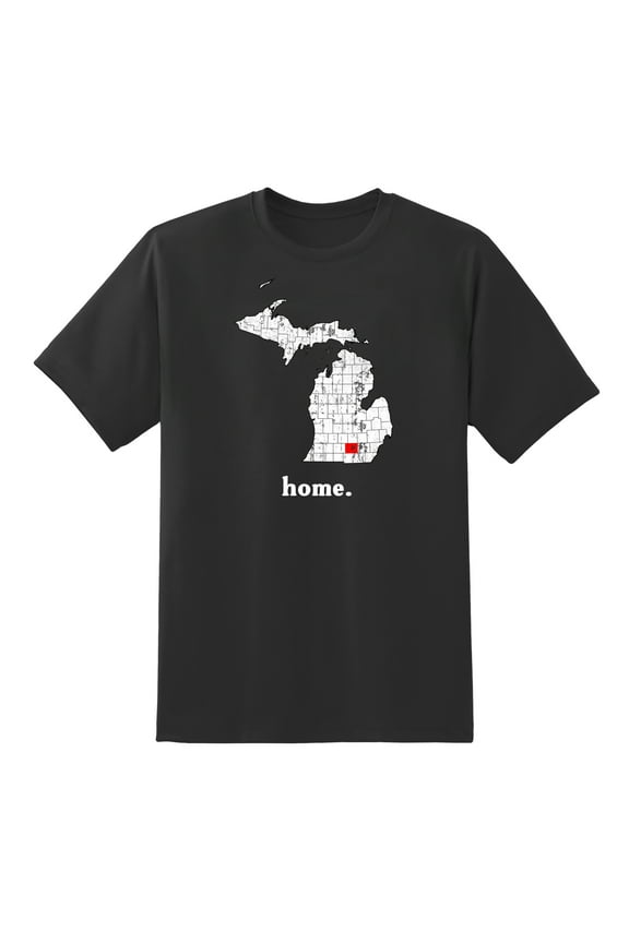 MI Map Michigan Home State Love Michigan Home Design T Shirt for Men Women Black,L