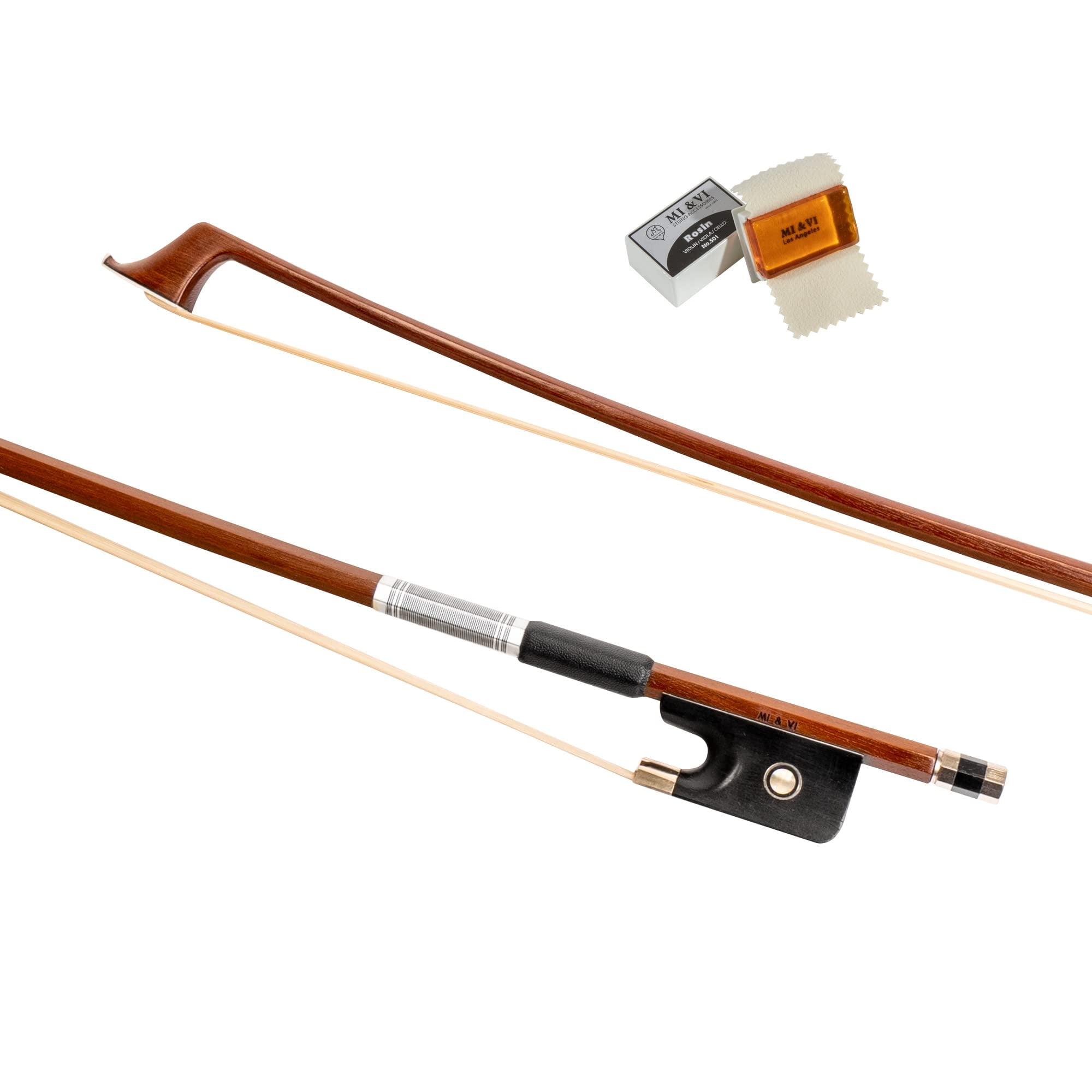 MI&VI CB-530 Classic Cello Bow 4/4 (Full Size) with Bow Soft Bag and Rosin for Bow Hairs Included