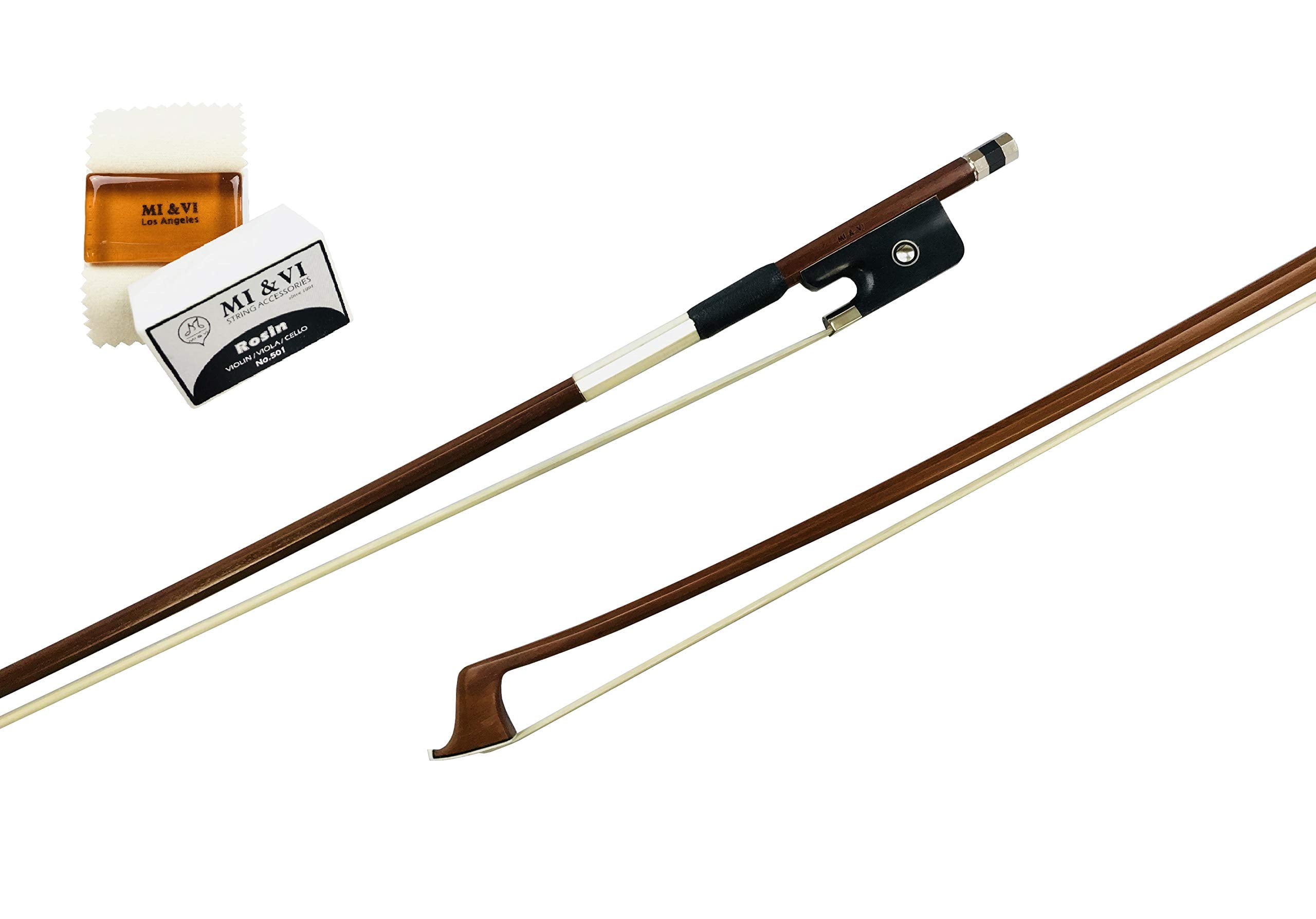 MI&VI CB-530 Classic Cello Bow (Size 1/2) with Bow Soft Bag and Rosin for Bow Hairs Included