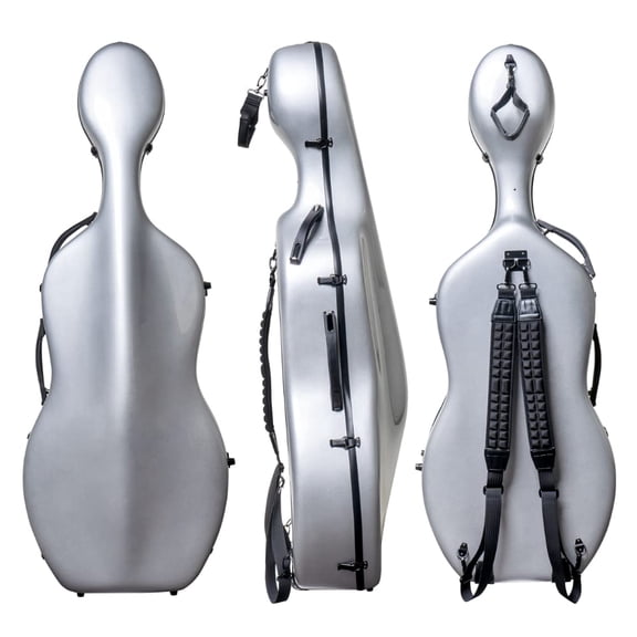 MI&VI CC-7002 Classic Carbon Fiber Composite Cello Case (Full Size) 4/4 with Wheels | Carry Straps | 11.5lb Lightweight | Tough Shell (Grey)