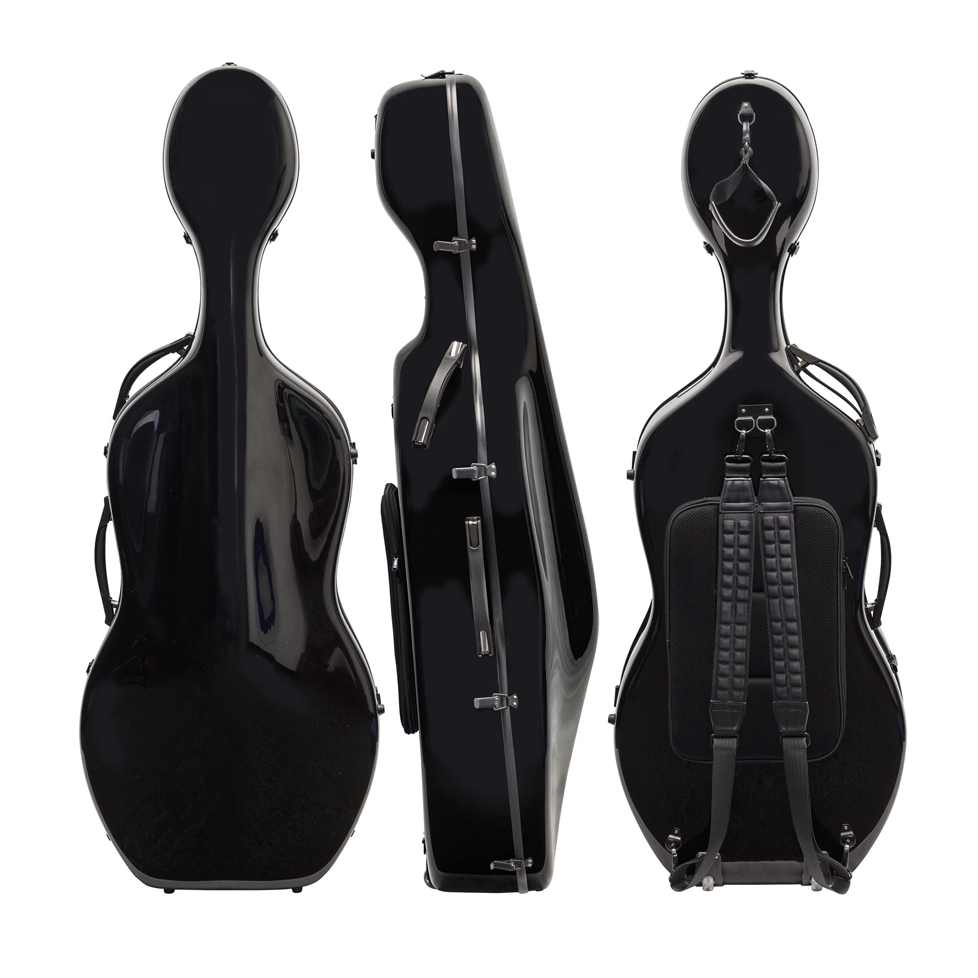 MI&VI CC-7002WB Classic Carbon Fiber Composite Cello Case (Full Size) 4/4 with Wheels | Carry Straps | 12.5lb Lightweight | Tough Shell (Black + Bag)
