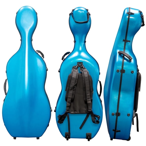 MI&VI CP-7001 Classic Polycarbonate Fiber Cello Case (Full Size) 4/4 with Wheels | Zipper Closure Bow Pockets | 8.5lb Lightweight | Tough Shell - by MI&VI Music (Blue)