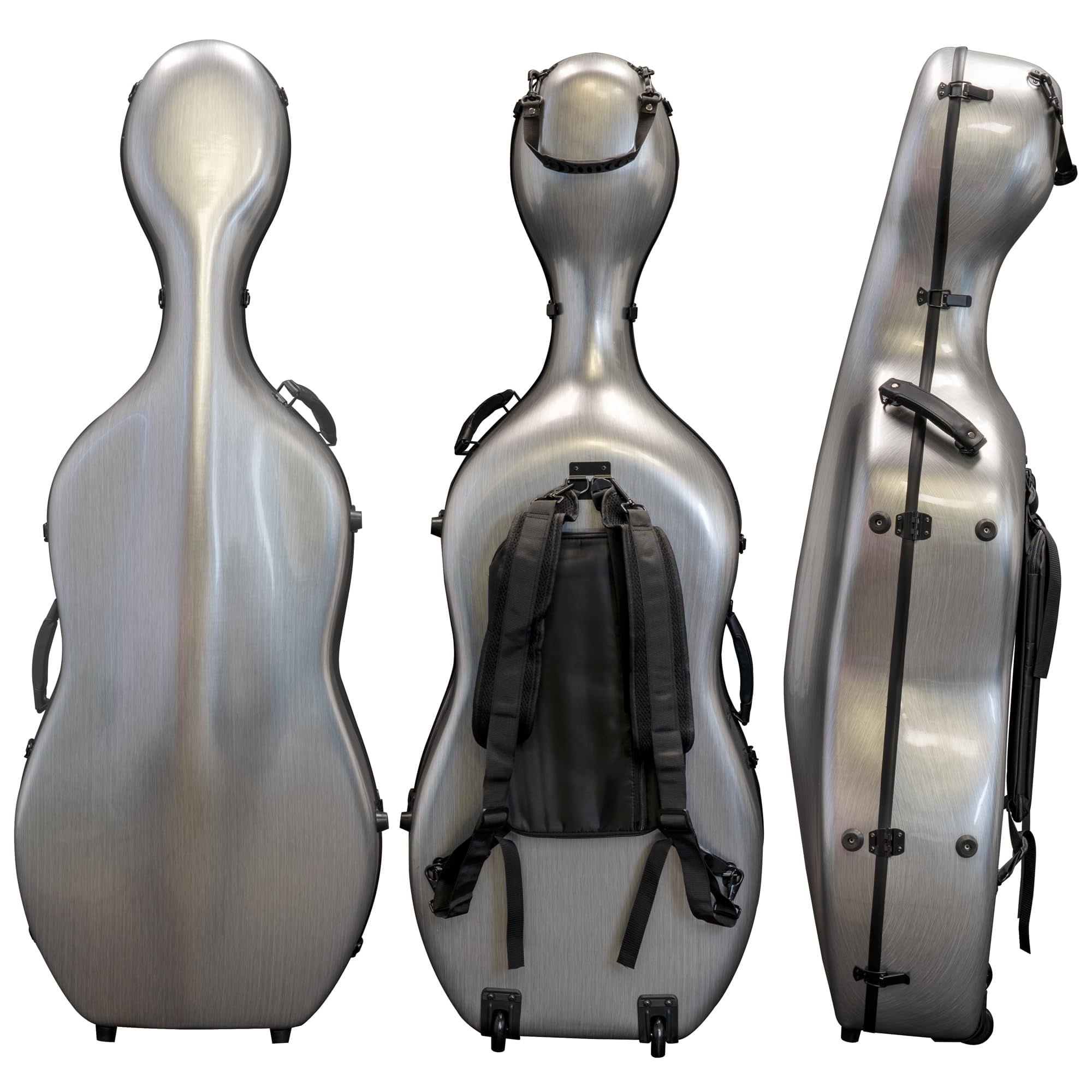 MI&VI CP-7001 Classic Polycarbonate Fiber Cello Case (Full Size) 4/4 with Wheels | Zipper Closure Bow Pockets | 8.5lb Lightweight | Tough Shell - by MI&VI Music (Gray)