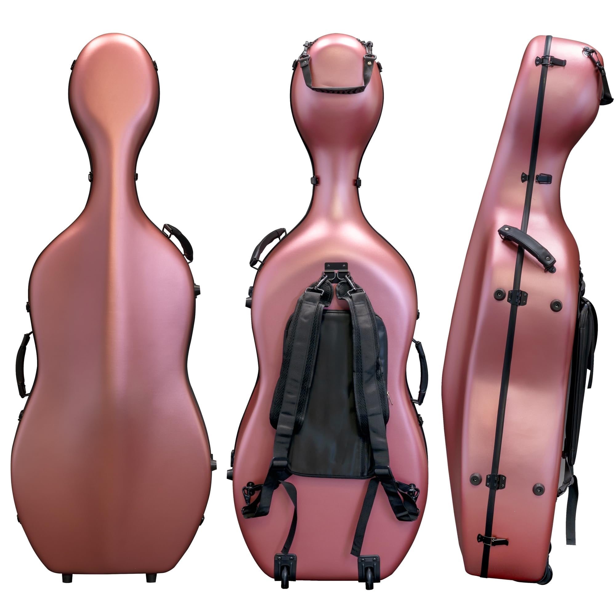 MI&VI CP-7001 Classic Polycarbonate Fiber Cello Case (Full Size) 4/4 with Wheels | Zipper Closure Bow Pockets | 8.5lb Lightweight | Tough Shell - by MI&VI Music (Pink)