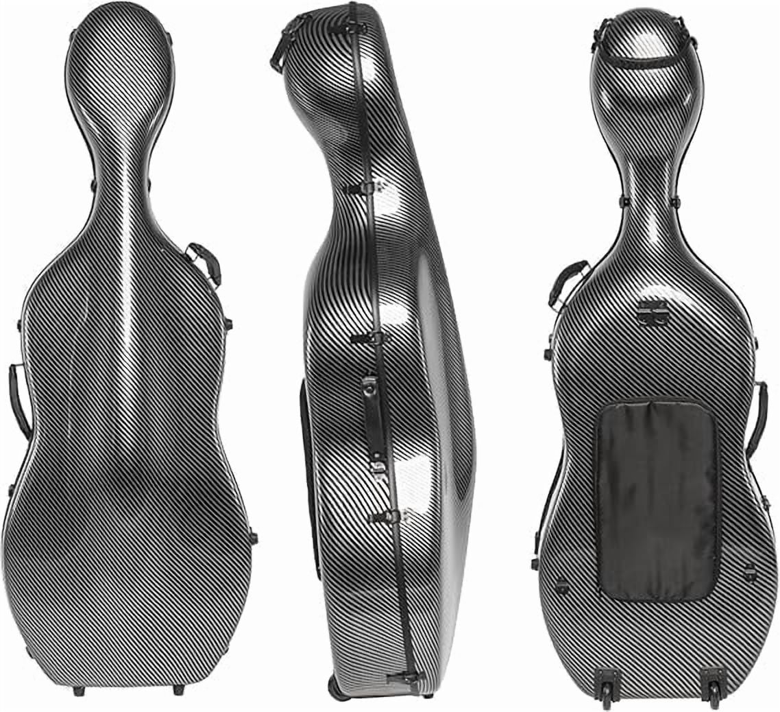 MI&VI CP-7001 Classic Polycarbonate Fiber Cello Case (Full Size) 4/4 with Wheels | Zipper Closure Bow Pockets | 8.5lb Lightweight | Tough Shell - by MI&VI Music (Silver)