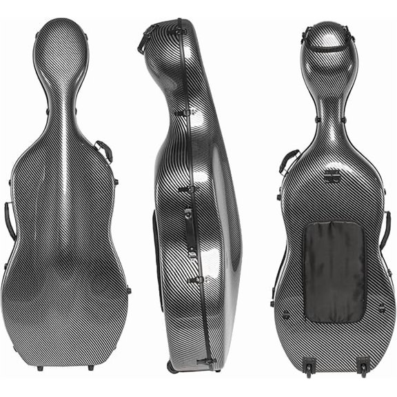 MI&VI CP-7001 Classic Polycarbonate Fiber Cello Case (Full Size) 4/4 with Wheels | Zipper Closure Bow Pockets | 8.5lb Lightweight | Tough Shell - by MI&VI Music (Silver)